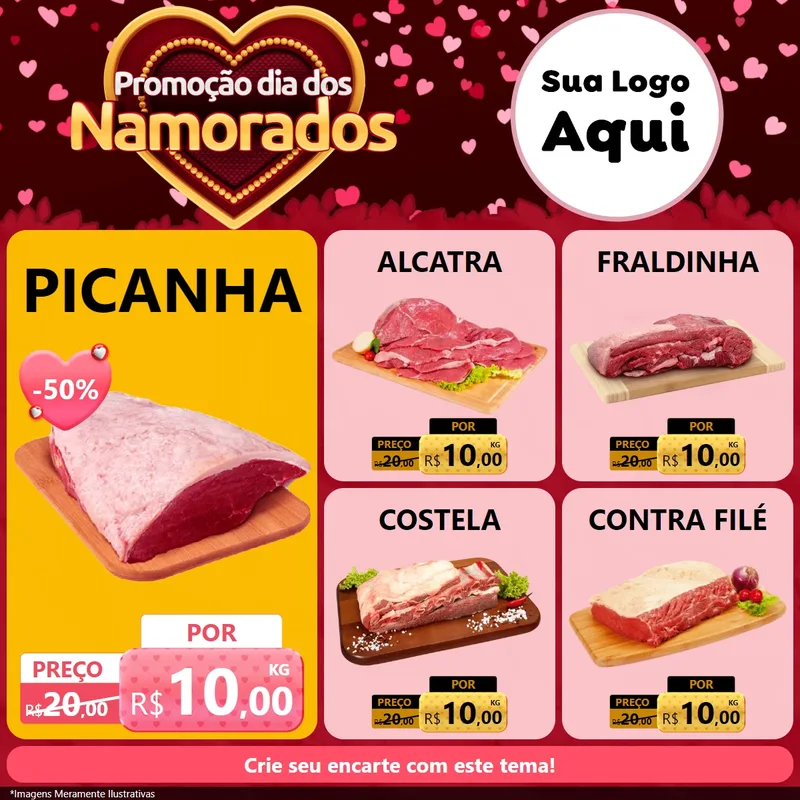 Modelo de Rede Social para Feed Facebook com o tema Promoção Dia Dos Namorados para Açougue