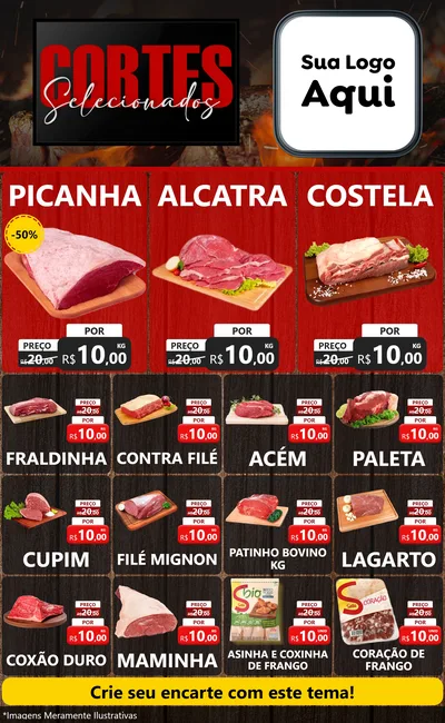 Modelo de Encarte para Encarte Grande com o tema Cortes Selecionados para Açougue