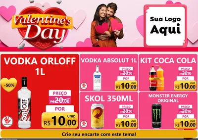 Modelo de Encarte para Encarte A4 Horizontal com o tema Valentine's Day para Distribuidora de bebidas