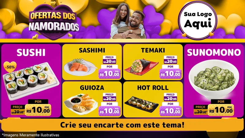 Modelo de TV para TV Horizontal com o tema Oferta Dos Namorados para Comida japonesa