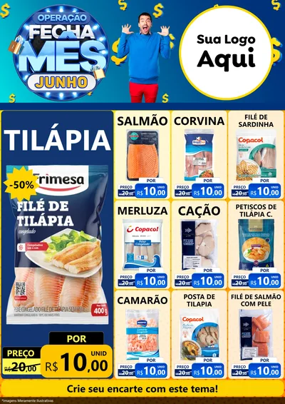 Modelo de Encarte para Encarte A4 Vertical com o tema Operação Fecha Mês, Junho para Peixaria