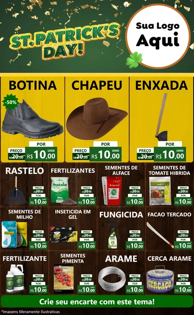 Modelo de Encarte para Encarte Grande com o tema St Patriks Day para Agropecuária
