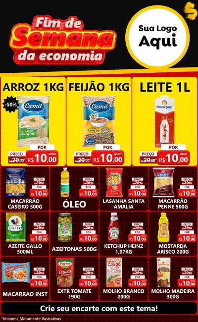 Modelo de Encarte para Encarte Grande com o tema Fim de Semana da Economia para Supermercado