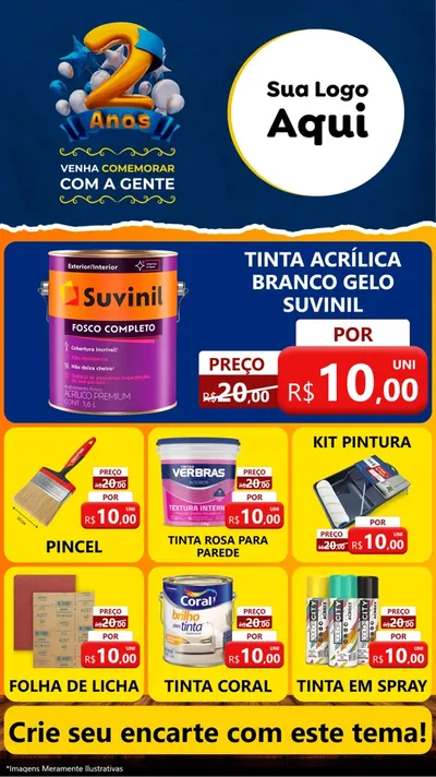 Modelo de Rede Social para Stories com o tema Aniversário de 2 anos para Tintas e Ferramentas