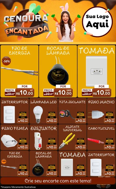 Modelo de Encarte para Encarte Grande com o tema Cenoura Encantada - Páscoa para Materiais Elétricos