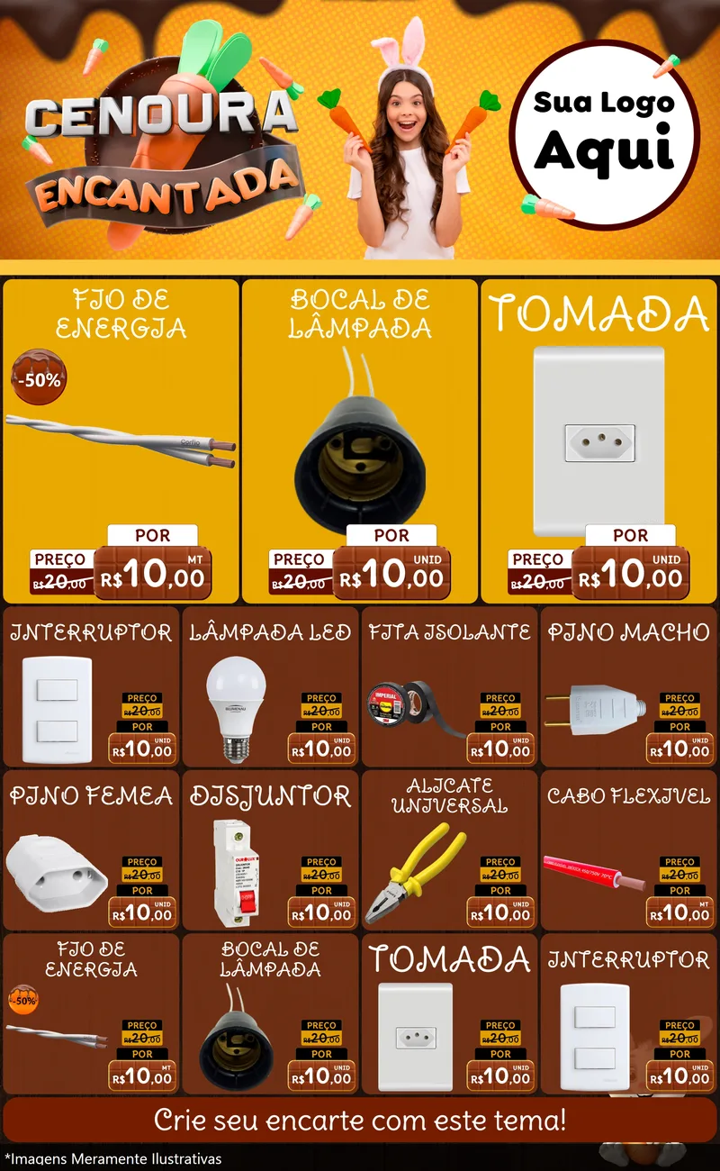 Modelo de Encarte para Encarte Grande com o tema Cenoura Encantada - Páscoa para Materiais Elétricos