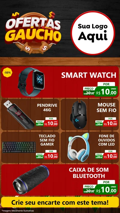 Modelo de TV para TV Vertical com o tema Ofertas Dia do Gaúcho para Informática