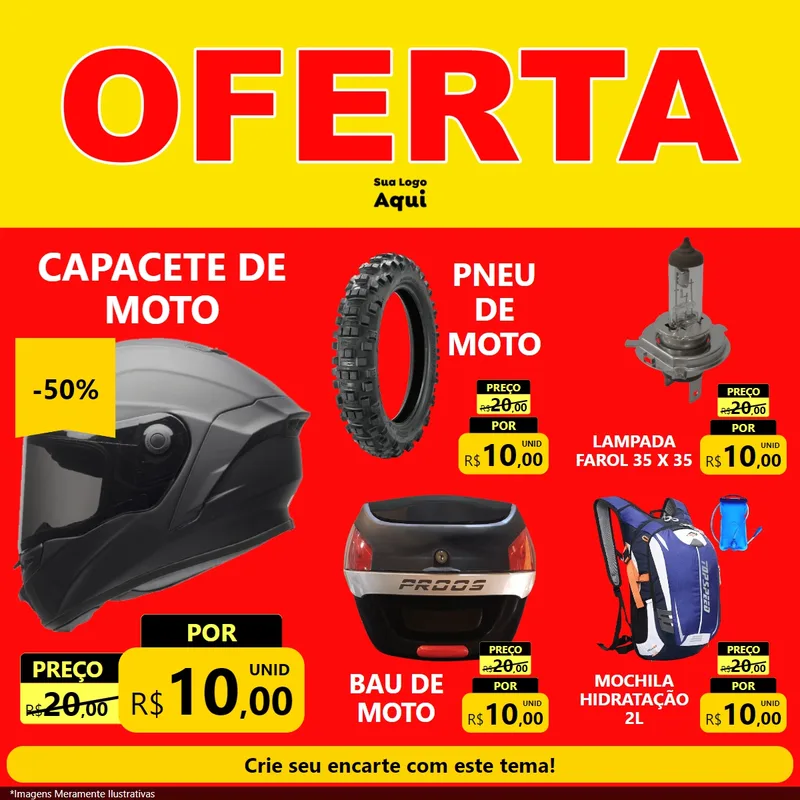 Modelo de Rede Social para Feed Facebook com o tema OFERTA - Vermelho Cartaz para Moto peças