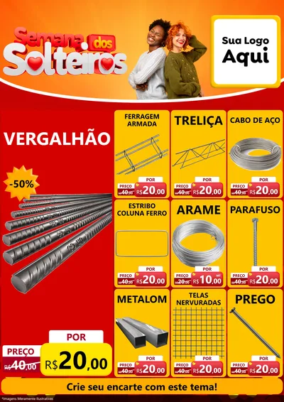 Modelo de Encarte para Encarte A4 Vertical com o tema Semana dos Solteiros para Ferragens