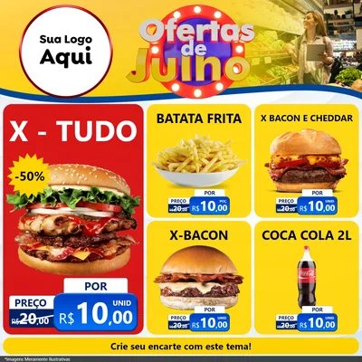 Modelo de Rede Social para Feed Facebook com o tema Ofertas de Julho para Hamburgueria