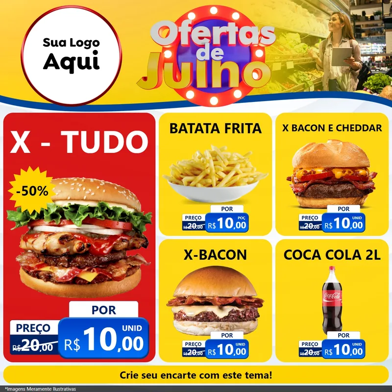 Modelo de Rede Social para Feed Facebook com o tema Ofertas de Julho para Hamburgueria