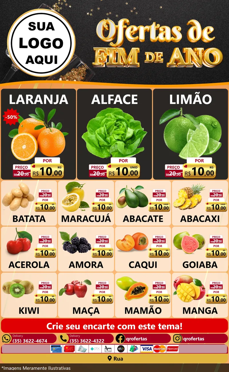 Modelo de Encarte para Encarte Grande com o tema Ofertas de Fim de Ano para Hortifrúti