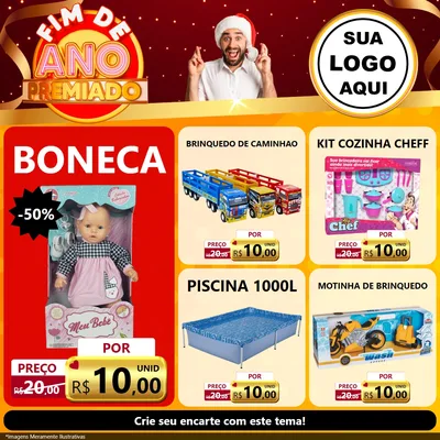 Modelo de Rede Social para Feed Facebook com o tema Fim de Ano Premiado para Brinquedos