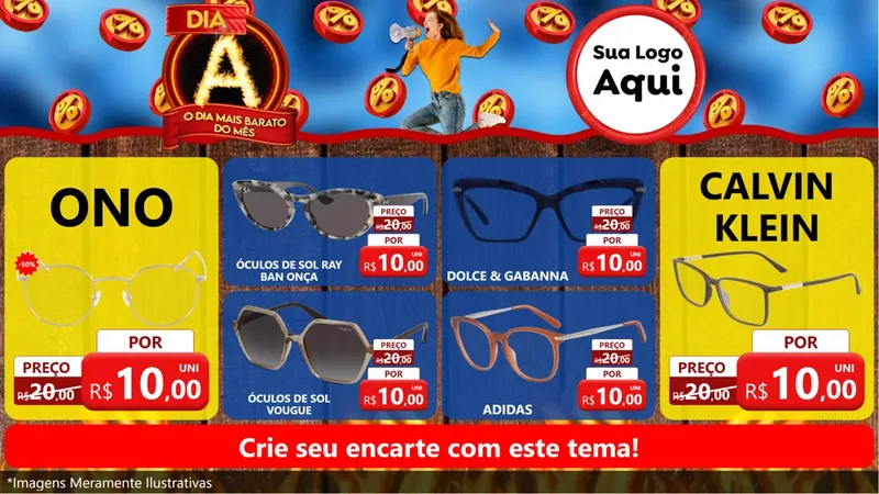 Modelo de TV para TV Horizontal com o tema Dia A - O Dia Mais Barato Do Mês para Óticas