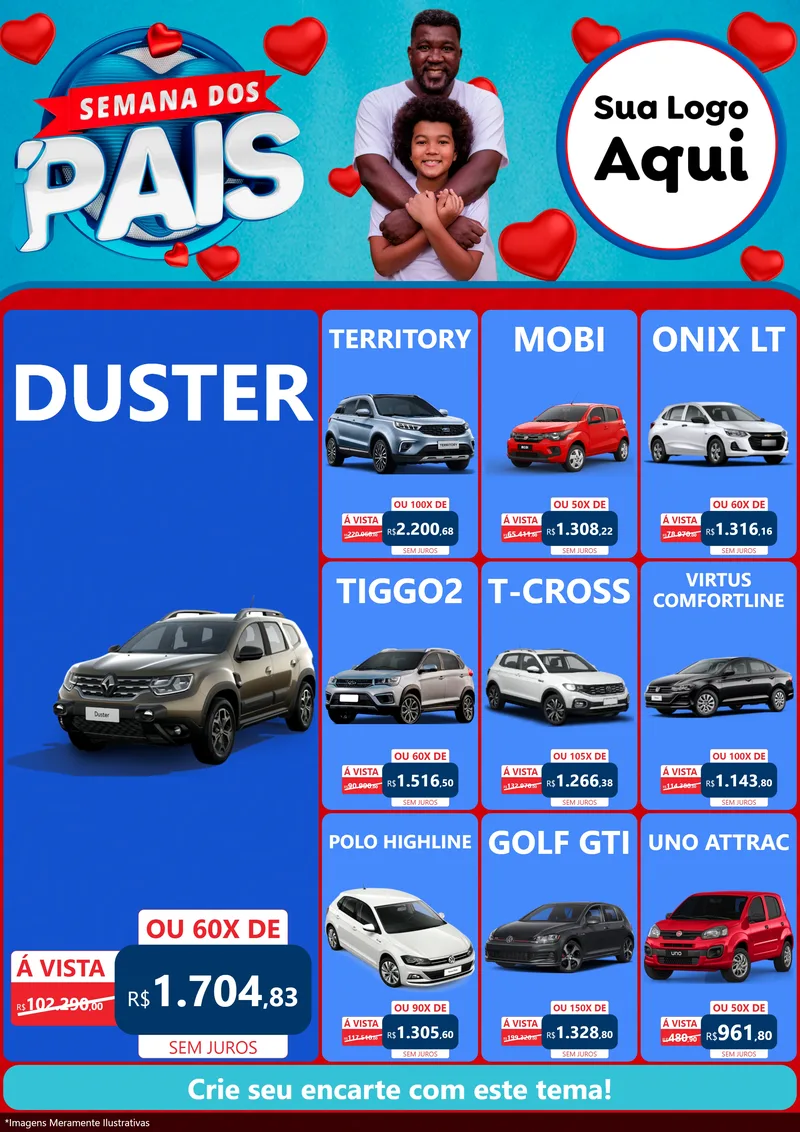 Modelo de Encarte para Encarte A4 Vertical com o tema Semana Dos Pais para Concessionaria de Carros