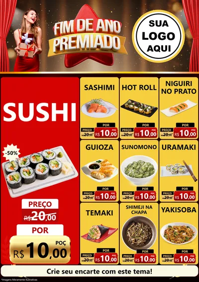 Modelo de Encarte para Encarte A4 Vertical com o tema Fim de Ano Premiado para Comida japonesa