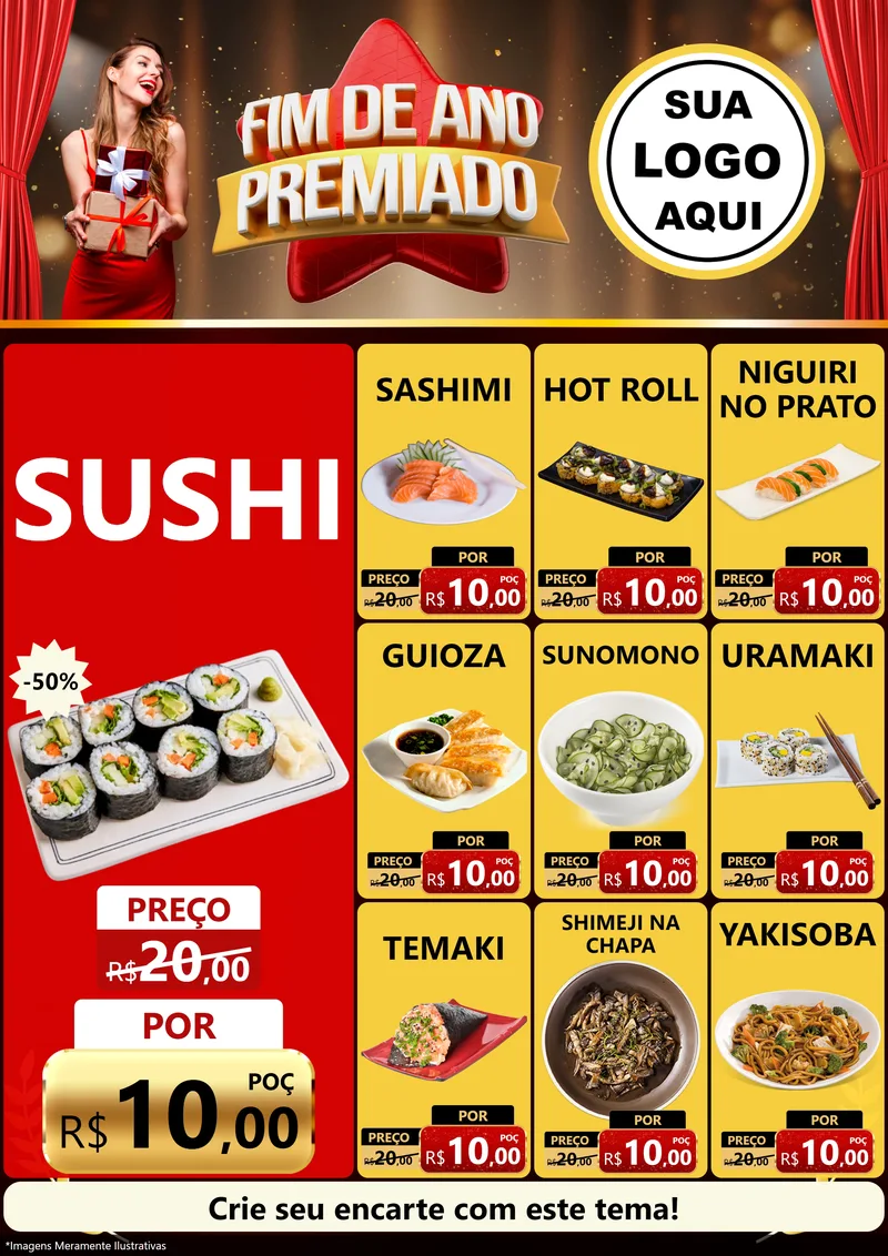 Modelo de Encarte para Encarte A4 Vertical com o tema Fim de Ano Premiado para Comida japonesa