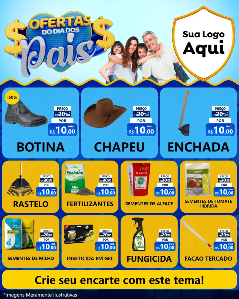Modelo de Rede Social para Feed Instagram com o tema Ofertas do Dia dos Pais para Agropecuária