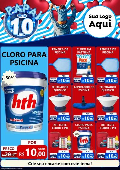 Modelo de Encarte para Encarte A4 Vertical com o tema Papai Nota 10 para Produtos para Piscina