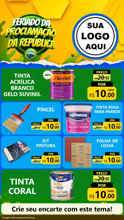 Modelo de TV para TV Vertical com o tema Feriado da Proclamação da República para Tintas e Ferramentas