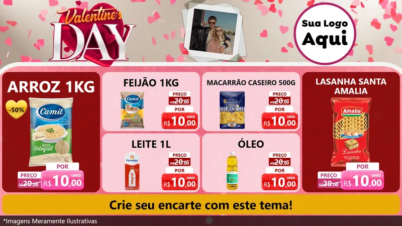 Modelo de TV para TV Horizontal com o tema Valentine's Day para Supermercado