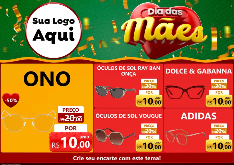 Modelo de Encarte para Encarte A4 Horizontal com o tema Dia das Mães para Óticas