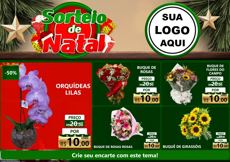 Modelo de Encarte para Encarte A4 Horizontal com o tema Sorteio de Natal para Floricultura e jardim