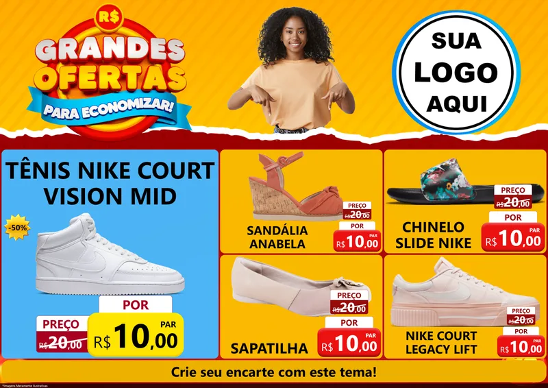 Modelo de Encarte para Encarte A4 Horizontal com o tema Grandes Ofertas Para Economizar! para Calçados