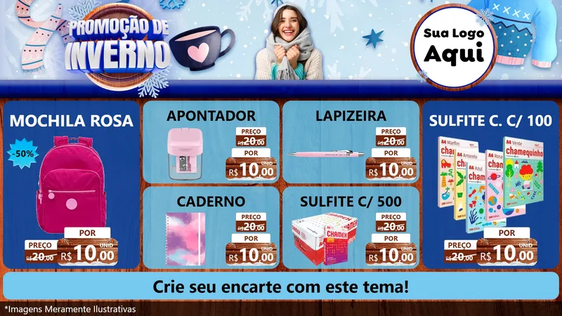 Modelo de TV para TV Horizontal com o tema Promoção de Inverno para Papelaria