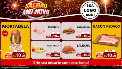 Modelo de TV para TV Horizontal com o tema Saldão de Ano Novo para Frios e Laticínios
