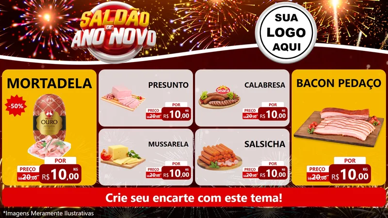Modelo de TV para TV Horizontal com o tema Saldão de Ano Novo para Frios e Laticínios
