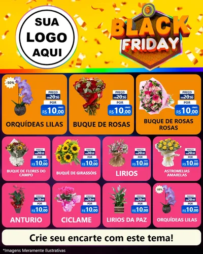 Modelo de Rede Social para Feed Instagram com o tema Black Friday para Floricultura e jardim
