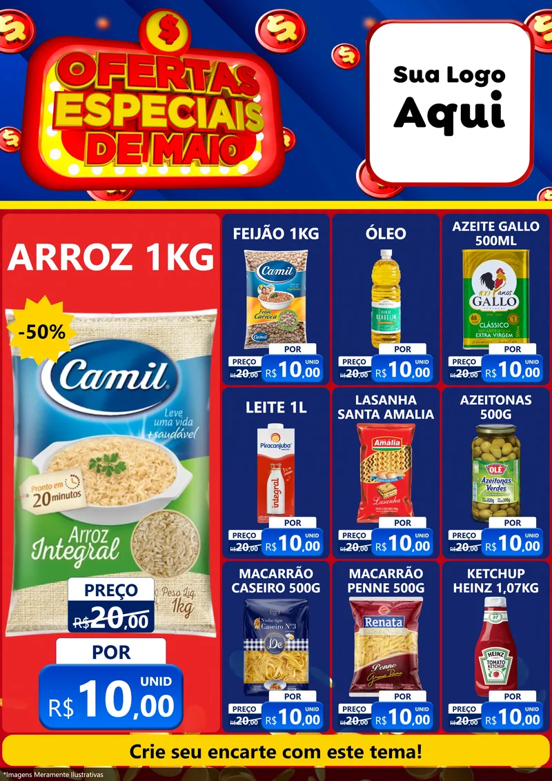 Modelo de Encarte para Encarte A4 Vertical com o tema Ofertas Especiais de Maio para Supermercado