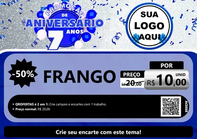 Modelo de Cartaz para Cartaz A4 Horizontal com o tema Promoção de Aniversário - 7 Anos para Assados