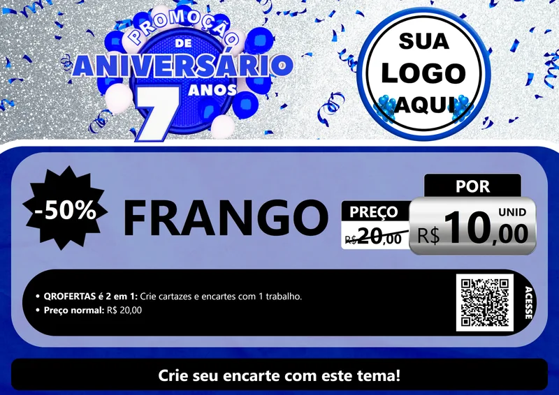 Modelo de Cartaz para Cartaz A4 Horizontal com o tema Promoção de Aniversário - 7 Anos para Assados