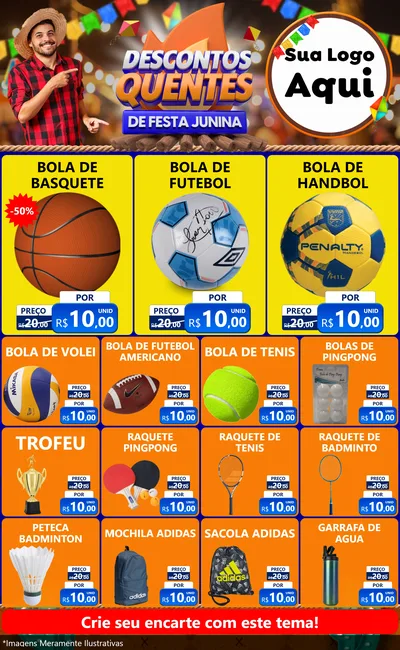 Modelo de Encarte para Encarte Grande com o tema Descontos Quentes de Festa Junina para Artigos Esportivos