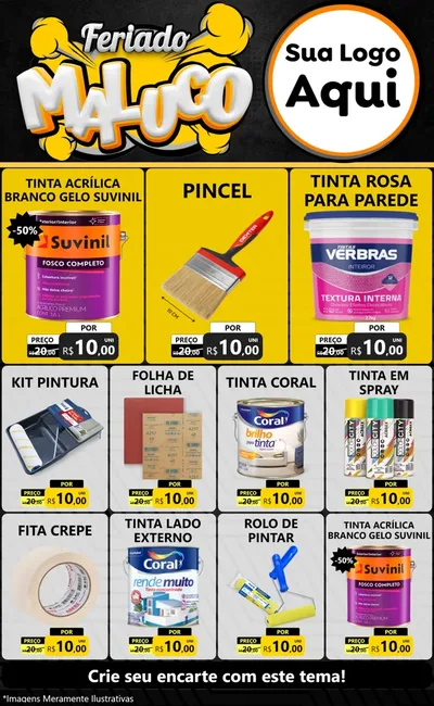 Modelo de Encarte para Encarte Grande com o tema Feriado Maluco para Tintas e Ferramentas