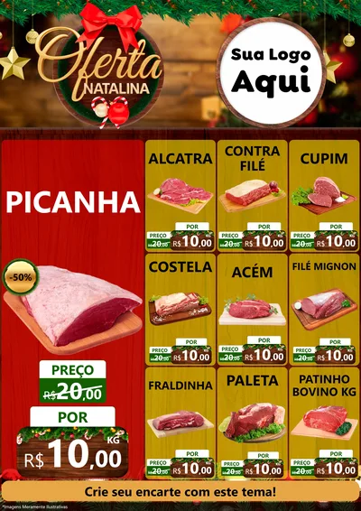 Modelo de Encarte para Encarte A4 Vertical com o tema Ofertas Natalina para Açougue