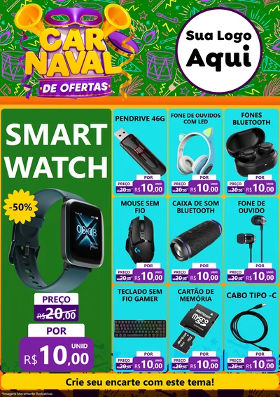 Modelo de Encarte para Encarte A4 Vertical com o tema Carnaval de Ofertas para Informática