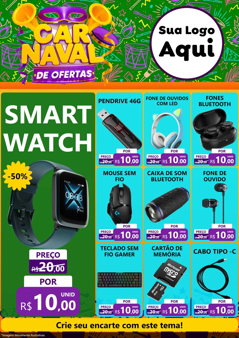 Modelo de Encarte para Encarte A4 Vertical com o tema Carnaval de Ofertas para Informática