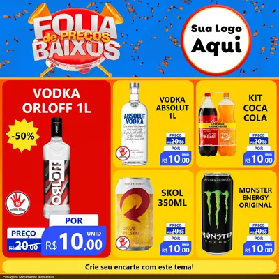 Modelo de Rede Social para Feed Facebook com o tema Folia de Preços Baixos para Distribuidora de bebidas