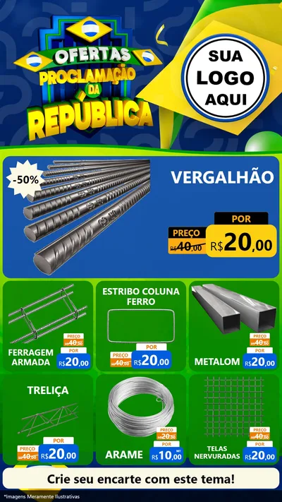 Modelo de Rede Social para Stories com o tema Ofertas Proclamação da República para Ferragens