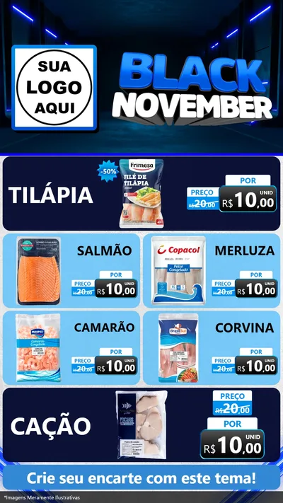 Modelo de TV para TV Vertical com o tema Black November para Peixaria