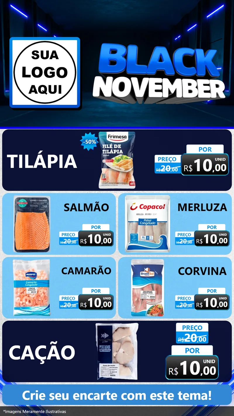 Modelo de TV para TV Vertical com o tema Black November para Peixaria