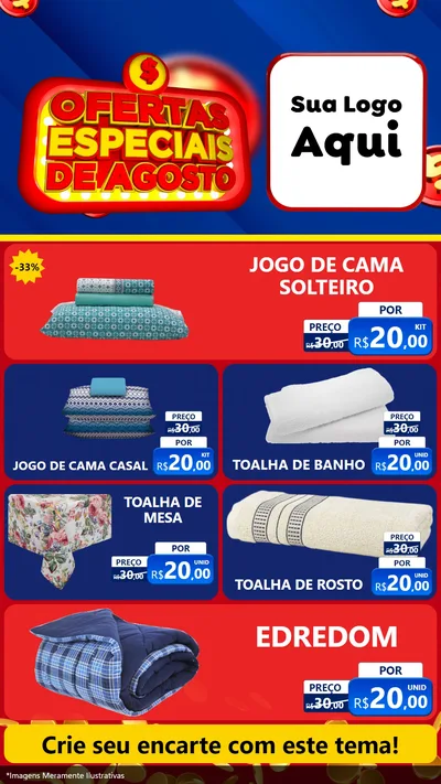 Modelo de TV para TV Vertical com o tema Ofertas Especiais de Agosto para Cama, Mesa e Banho