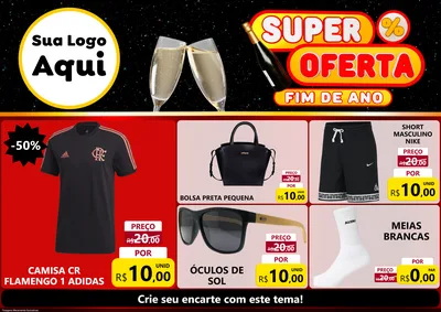 Modelo de Encarte para Encarte A4 Horizontal com o tema Super Oferta Fim de Ano para Roupas e acessórios