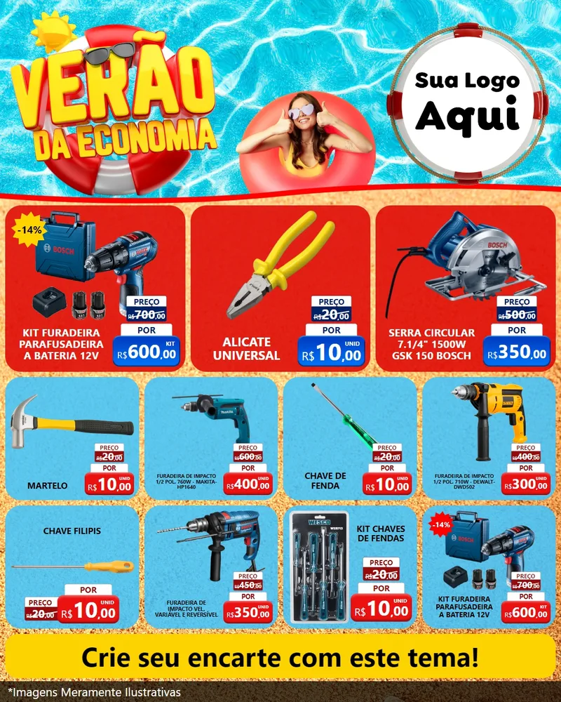 Modelo de Rede Social para Feed Instagram com o tema Verão da Economia para Maquinas e Ferramentas