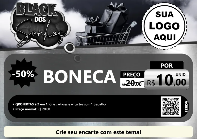 Modelo de Cartaz para Cartaz A4 Horizontal com o tema Black dos Sonhos para Brinquedos