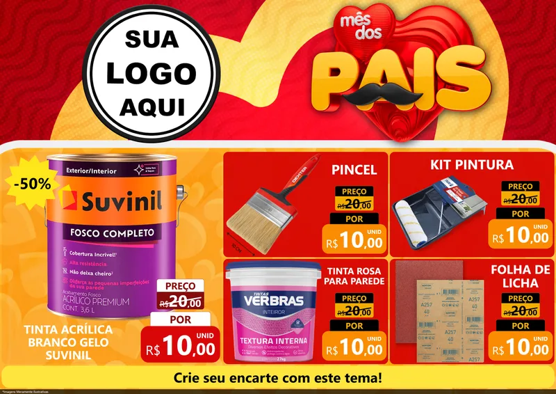Modelo de Encarte para Encarte A4 Horizontal com o tema Mês Dos Pais para Tintas e Ferramentas