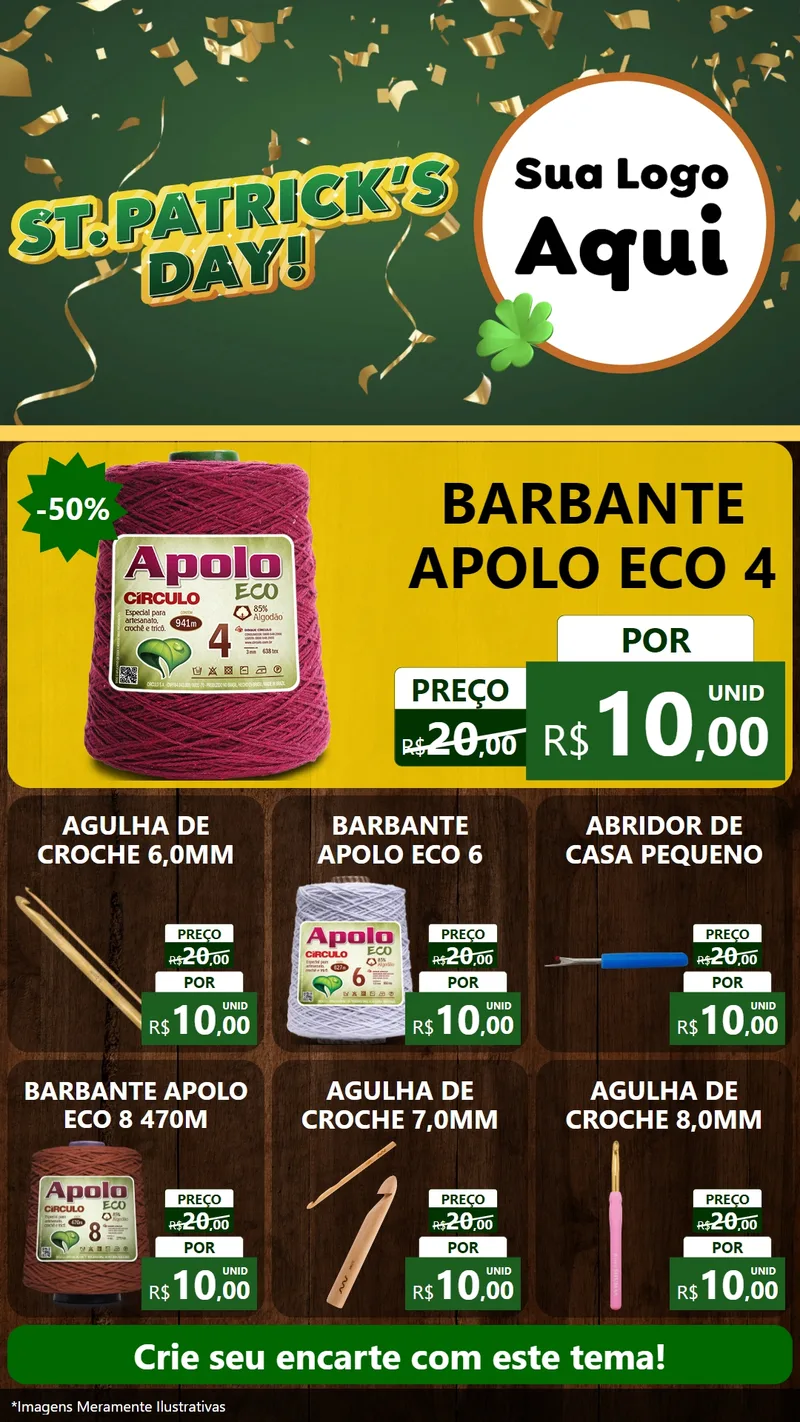 Modelo de Rede Social para Stories com o tema St Patriks Day para Armarinho e Aviamentos